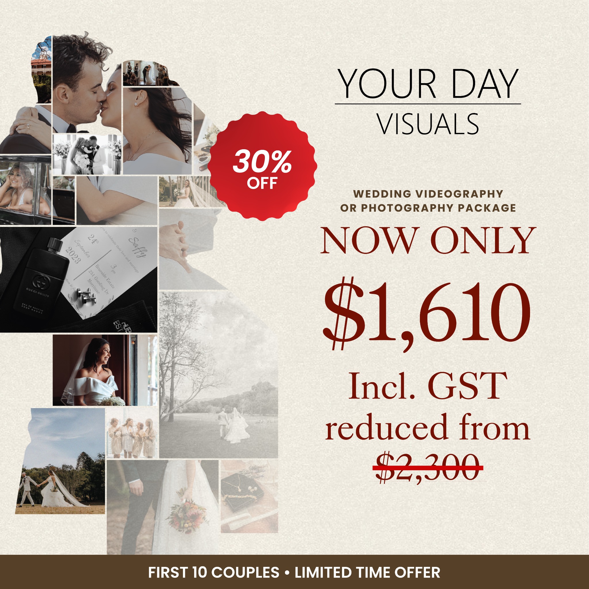 Your Day Visuals Facebook ad: Reduced From $2,300 to $1,610 Premium Quality Wedding…