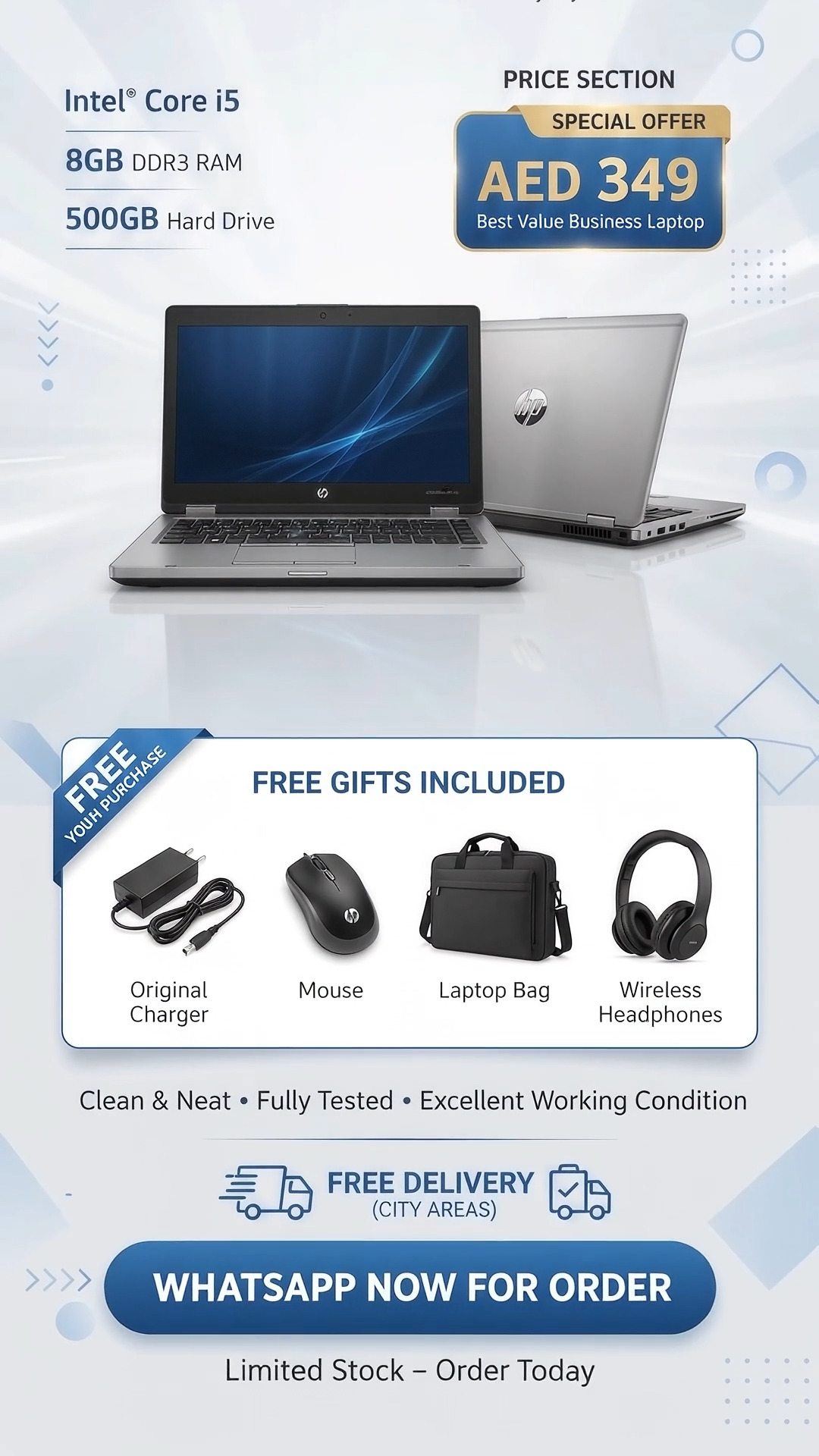 Prime Touch Facebook ad: Core i5 laptop at AED 349 + 4…