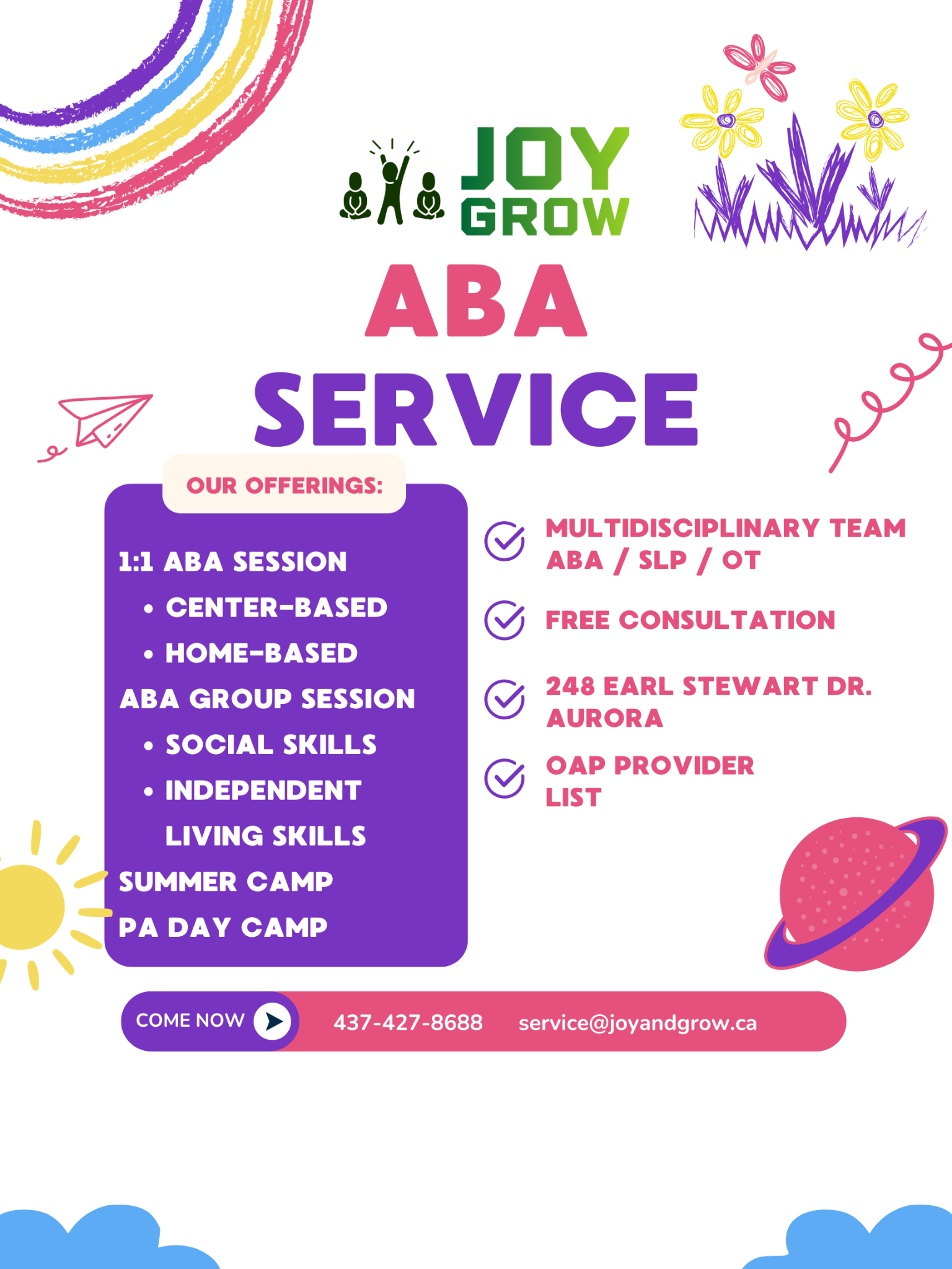 JOY and GROW Therapy Facebook ad: 1:1 ABA Services in Aurora