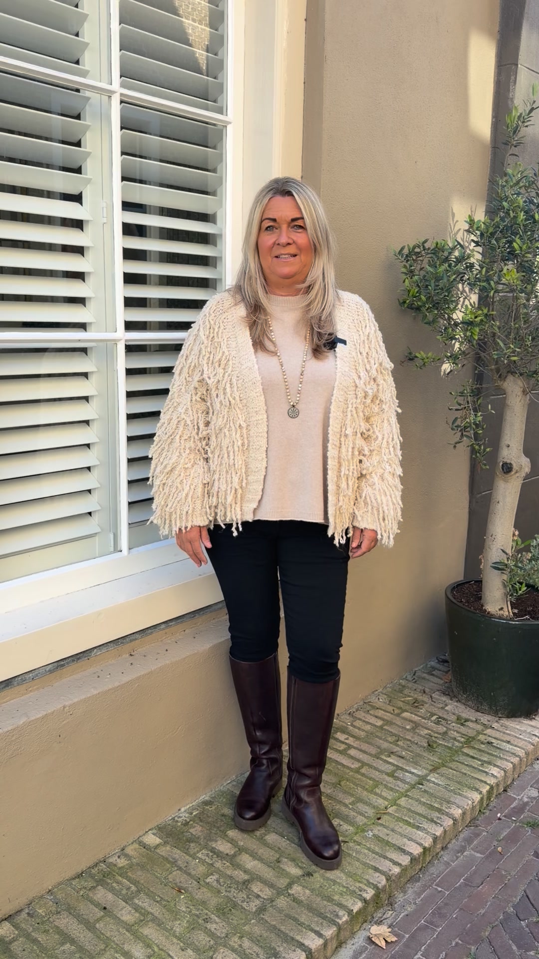 Classic Beauty & Fashion Facebook ad: Bypias Coachella cardigan off white - Classic Beauty &…