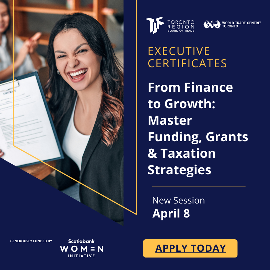 World Trade Centre Toronto Facebook ad: Empowering Women in Business: Finance & Funding Strategies.