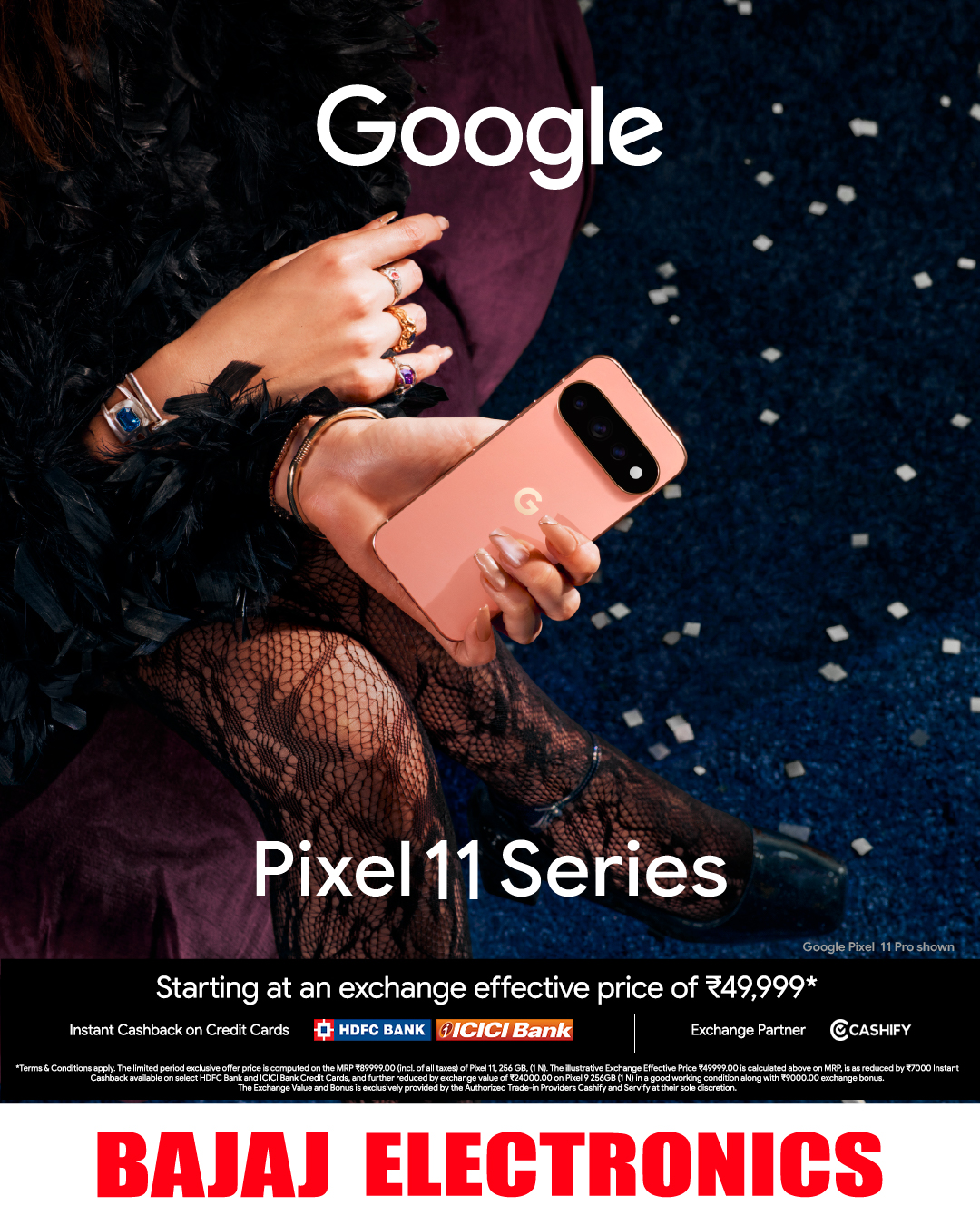 Bajaj Electronics Facebook ad: Buy Google Pixel 11 Series at Bajaj Electronics store today