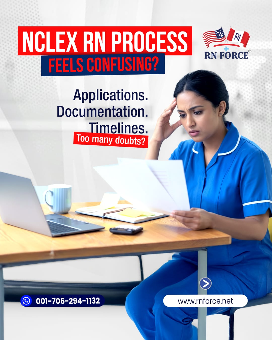 RNForce, LLC Facebook ad: Feeling stuck with the NCLEX RN process?