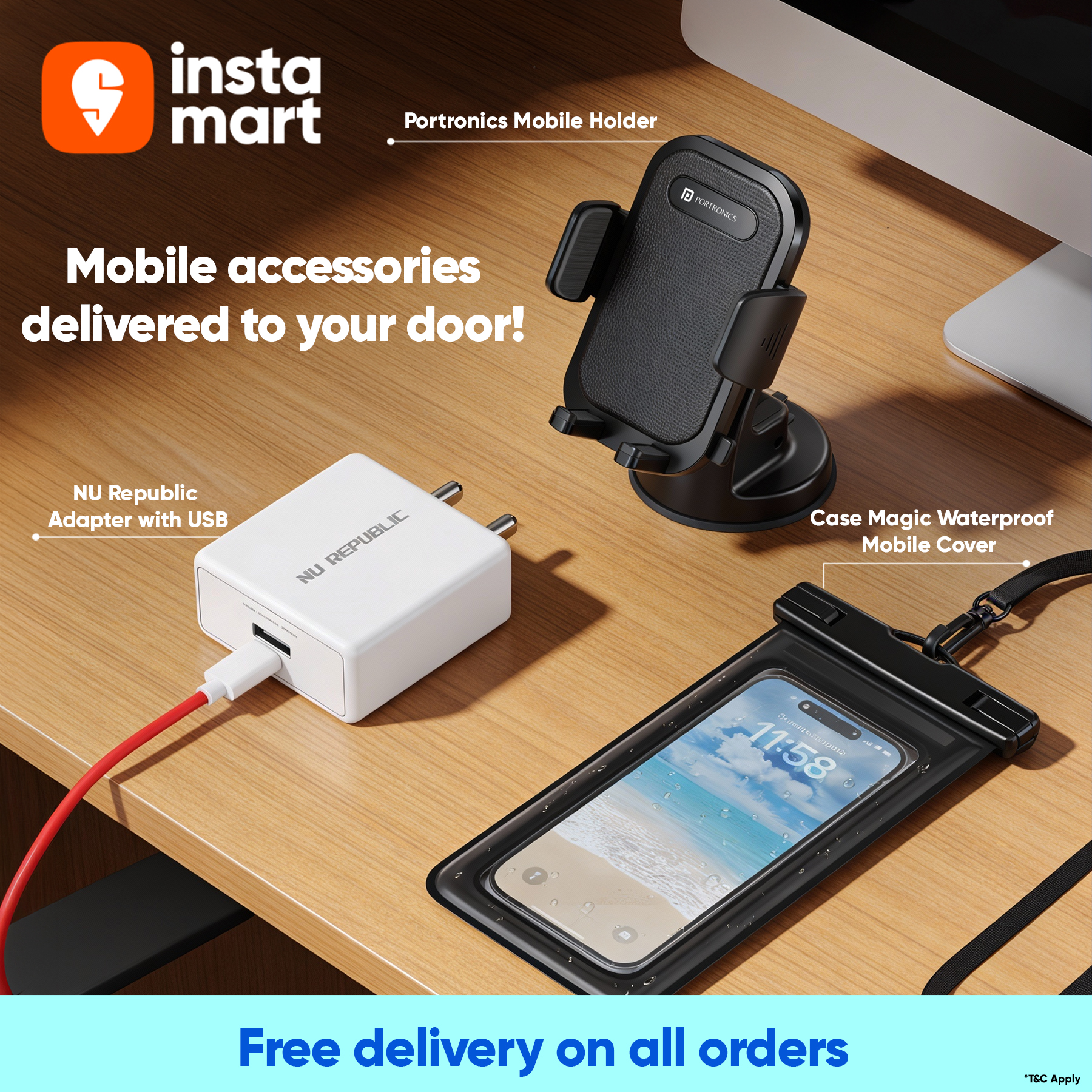 Swiggy Instamart Facebook ad: Mobile Accessories Delivered