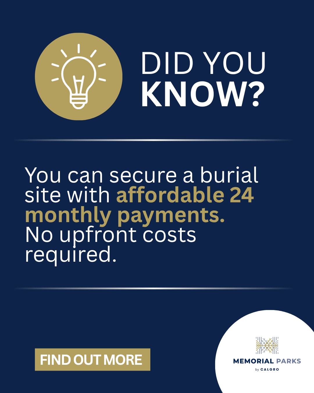 Calgro M3 Memorial Parks Facebook ad: Have you secured your family’s burial space?
