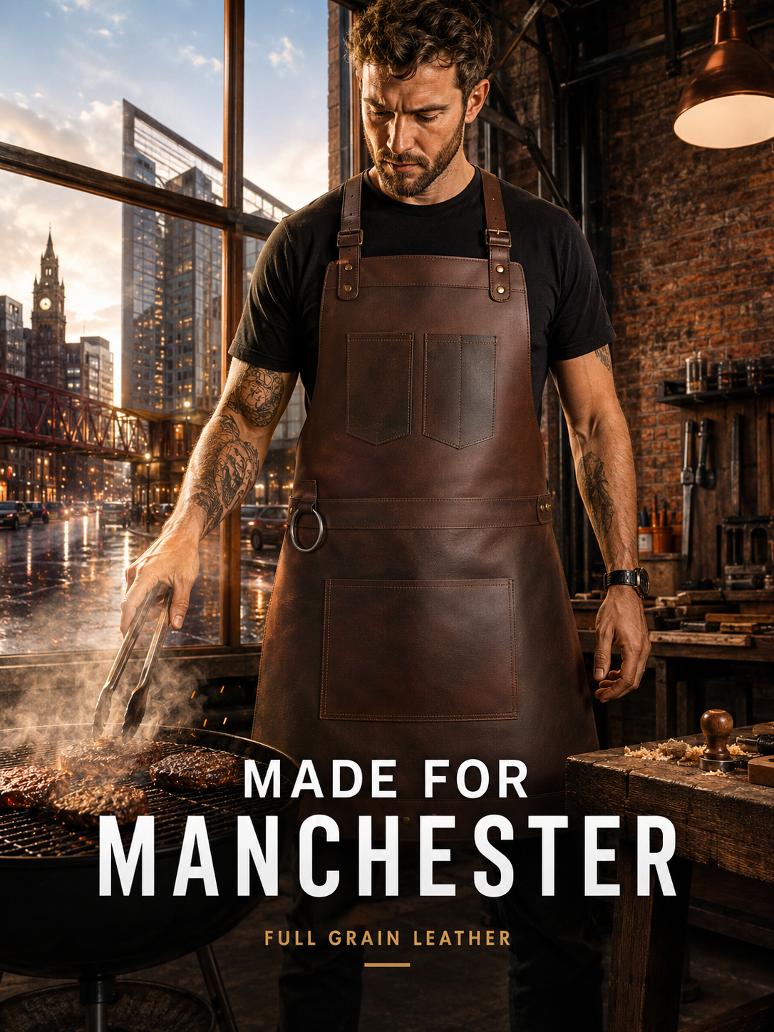 Leathershire Facebook ad: Premium Leather BBQ Aprons