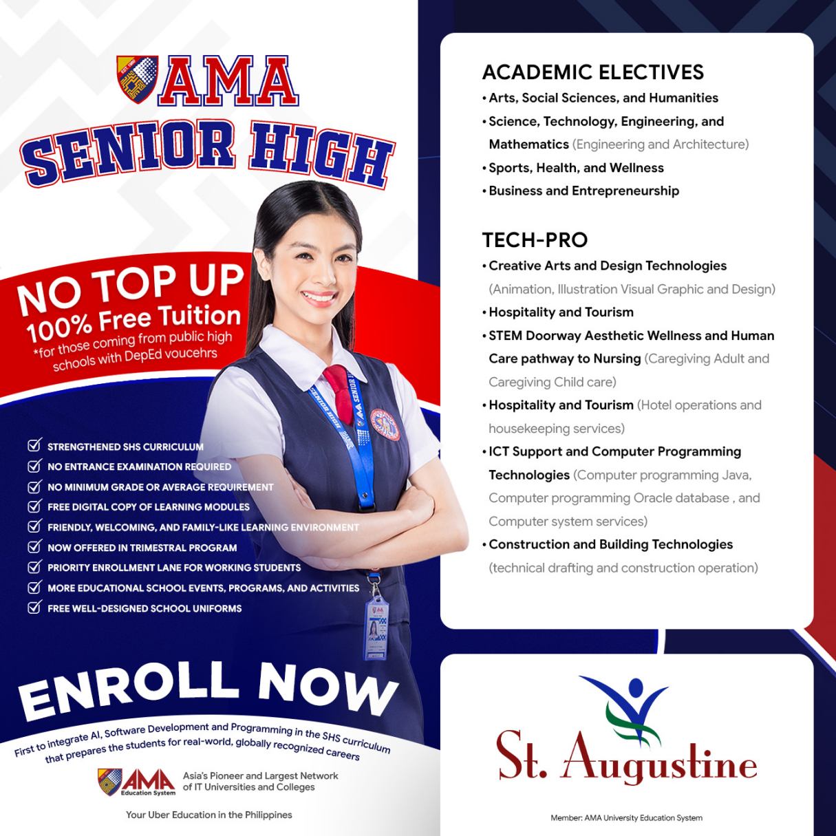 St. Augustine School of Nursing Facebook ad: LEVEL UP YOUR FUTURE WITH AMA SENIOR HIGH | SY 2026 to 2027