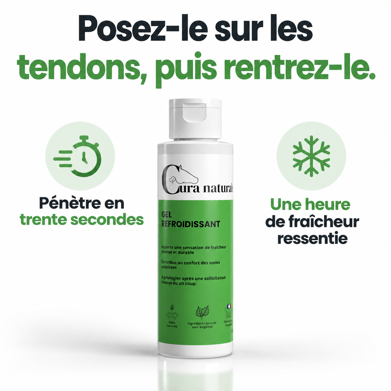 Cura naturale Facebook ad: Gel refroidissant pour cheval · Note 4,9/5