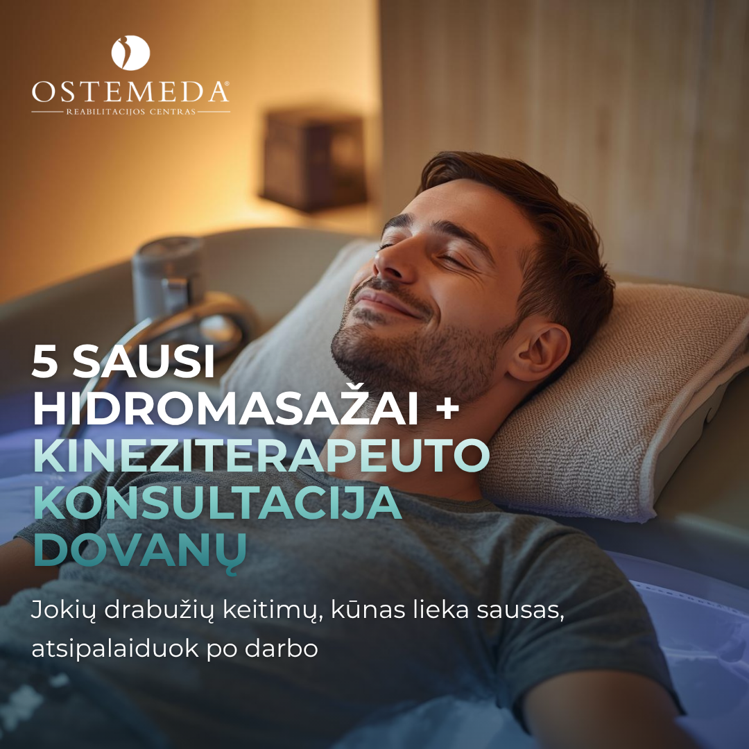 OSTEMEDA Facebook ad: 5 sausi hidromasažai + kineziterapeuto konsultacija dovanų
