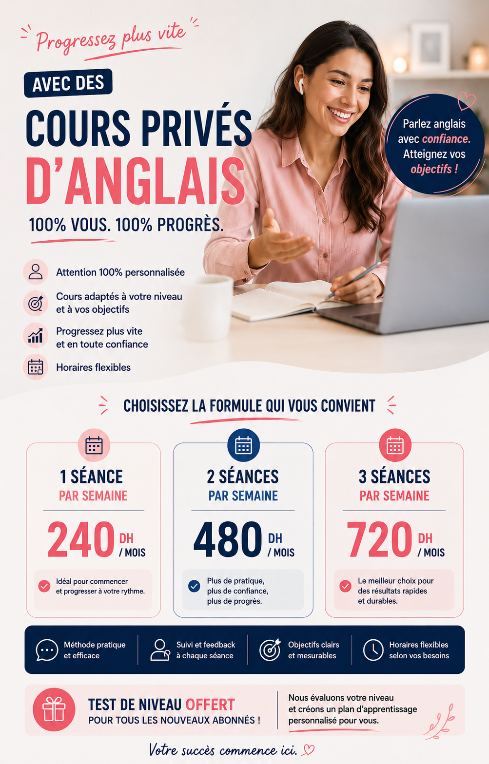 SpeakBridge Facebook ad: Private English Lessons From 240 DH/Month