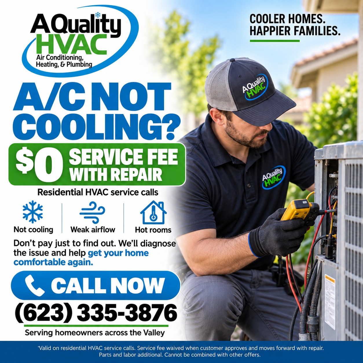 A Quality HVAC & Plumbing Facebook ad: A/C problems are stressful enough.