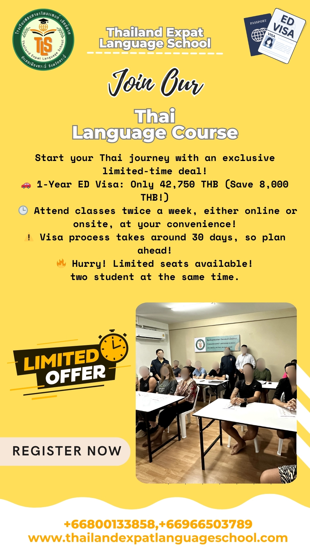 Thailand Expat Language School Facebook ad from May 25, 2026