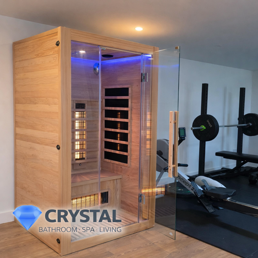 Crystal Bathroom Facebook ad: Premium saunas for your home.
