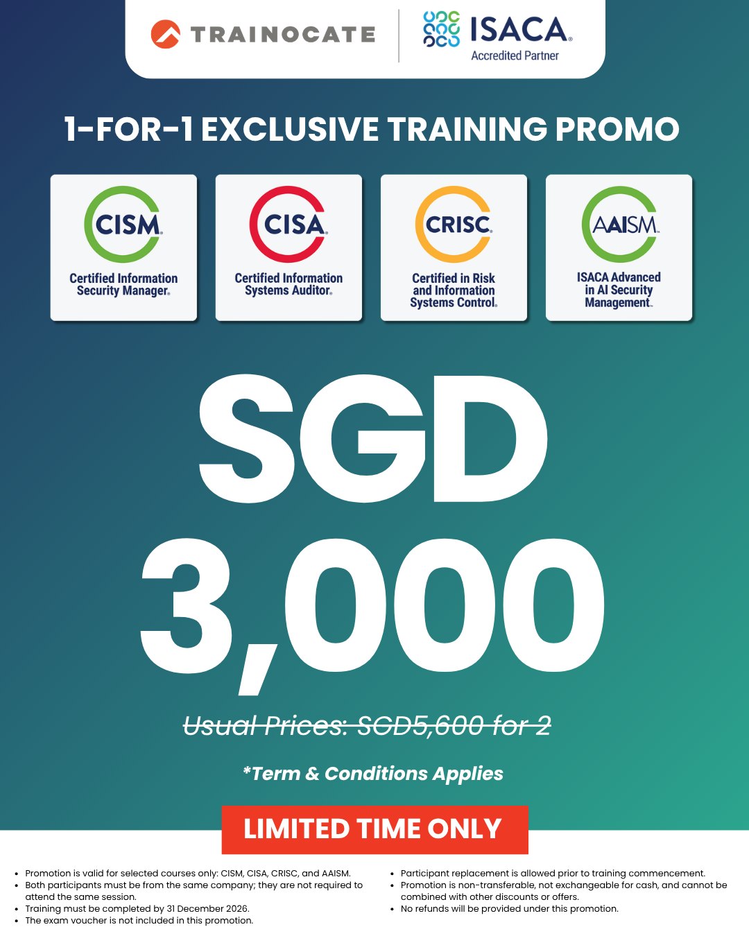 Trainocate Singapore Facebook ad: For a limited time, enjoy our exclusive 1-for-1…