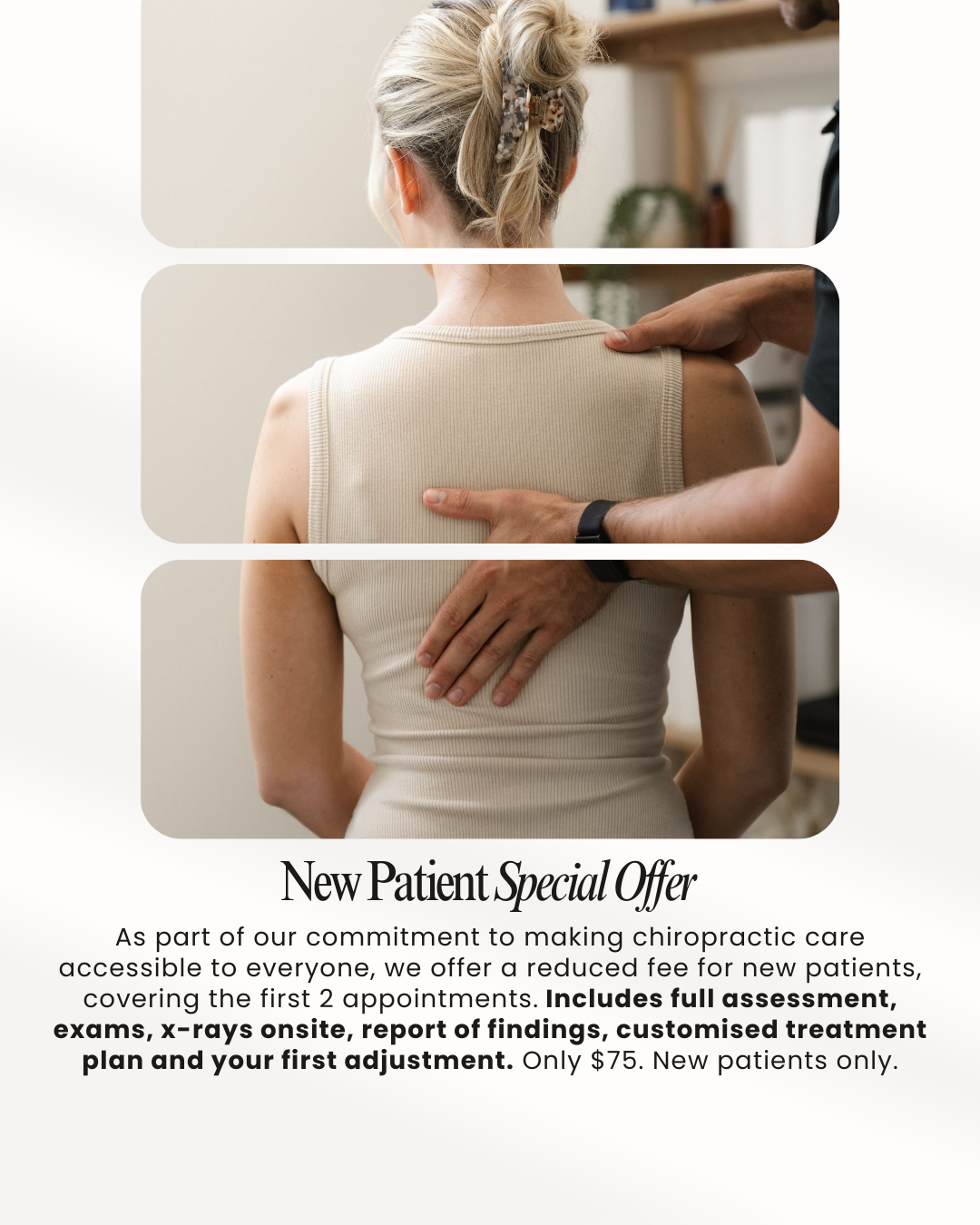 Balance Chiropractic Facebook ad: $75 for Two Visits