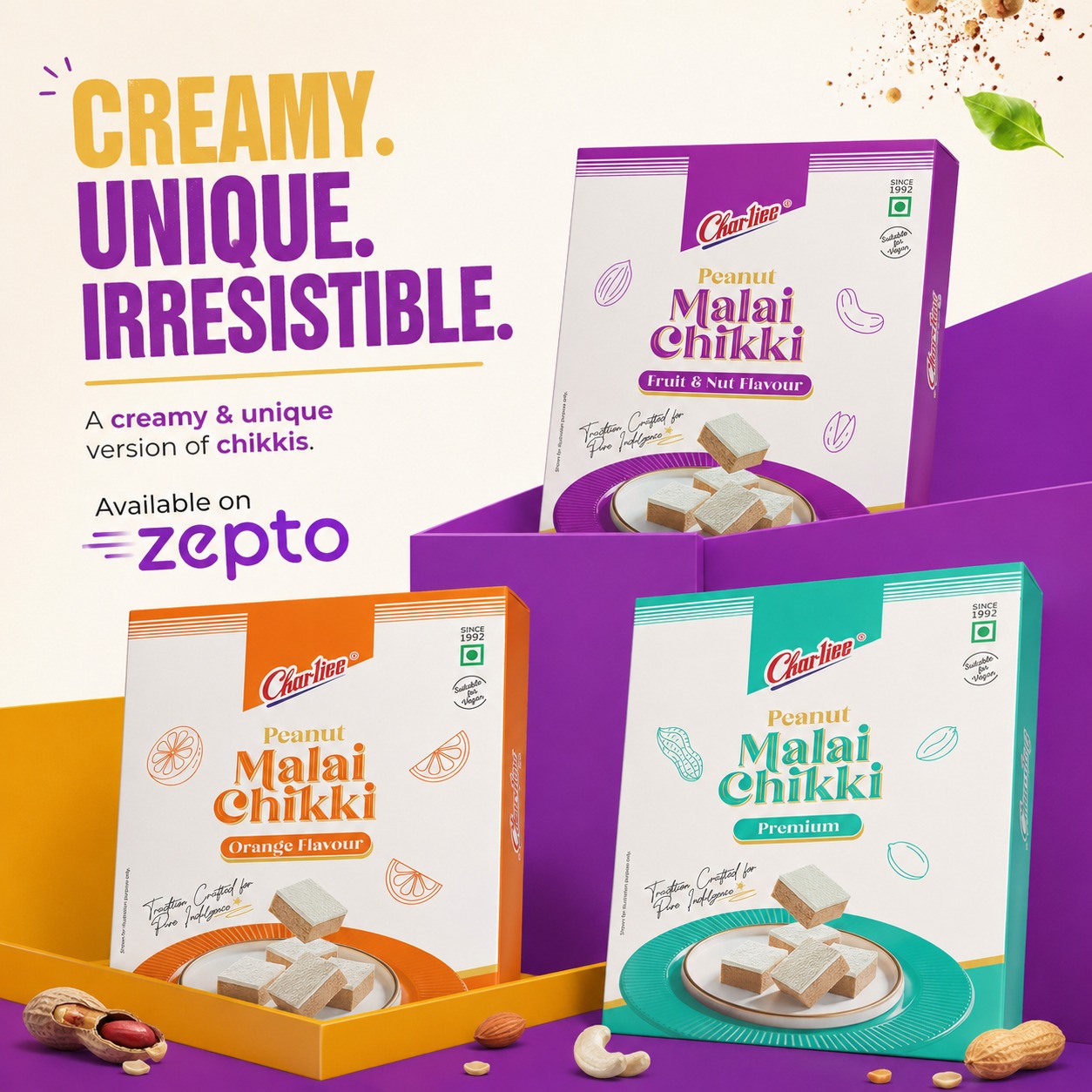 Charliee Chikki Facebook ad: Welcome to Zepto, India's Fastest Online Grocery Delivery…