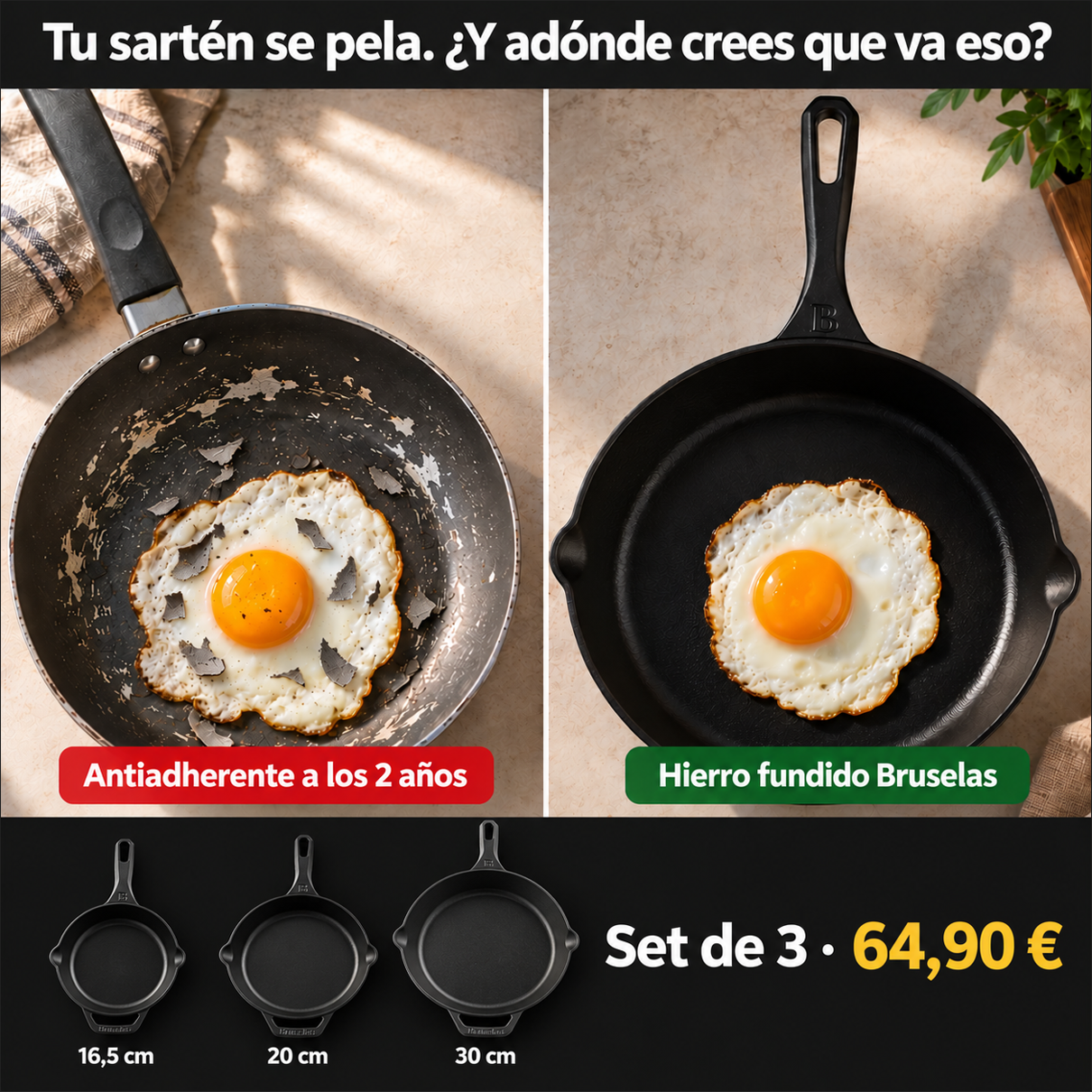 Bruselas Cocina Spain Facebook ad: Tu comida merece un sartén que no deje tóxicos.