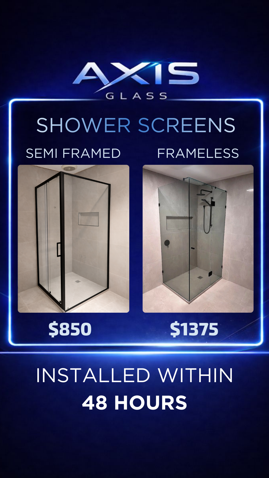 AXIS GLASS Facebook ad from Feb 24, 2026