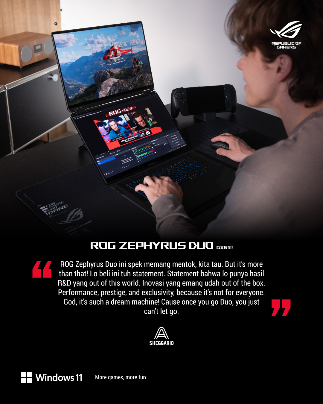 ASUS Republic of Gamers Facebook ad: ROG Zephyrus Duo: Dream Machine Inovasi Out of This World…