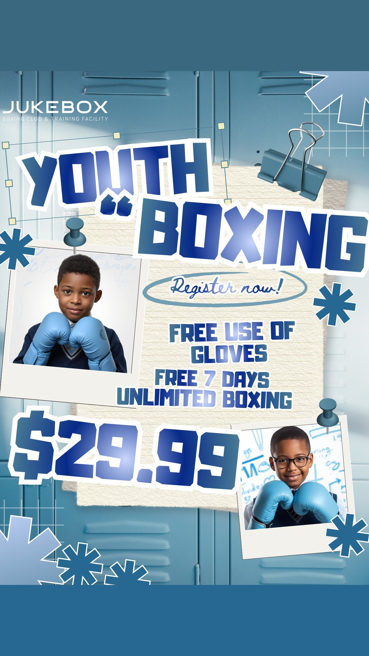 Jukebox Boxing Club Facebook ad: Semi-Private Lesson + FREE 7 Days of UNLIMITED Boxing!