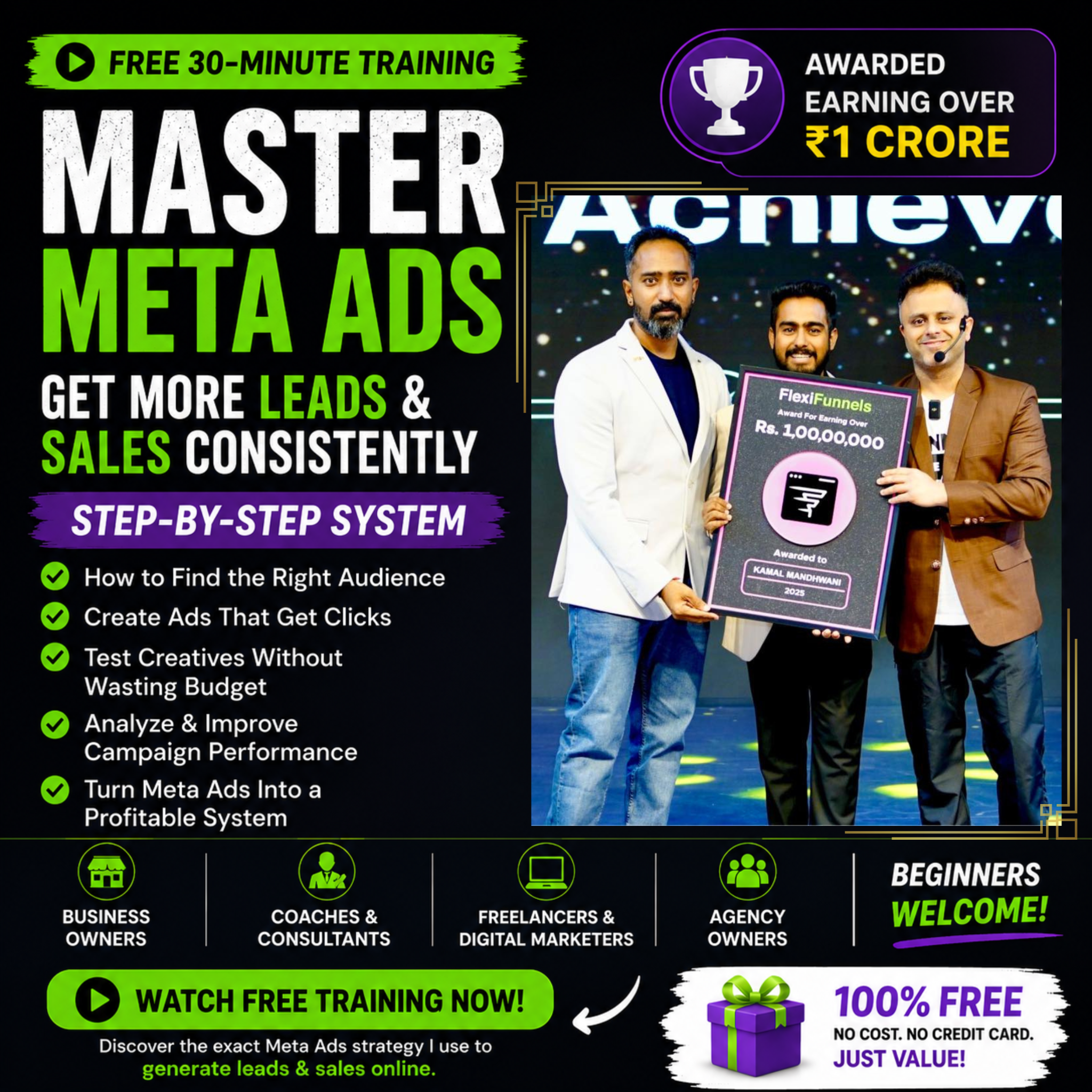 Kamal Mandhwani Facebook ad: Master Meta Ads, FREE 30-Min Training