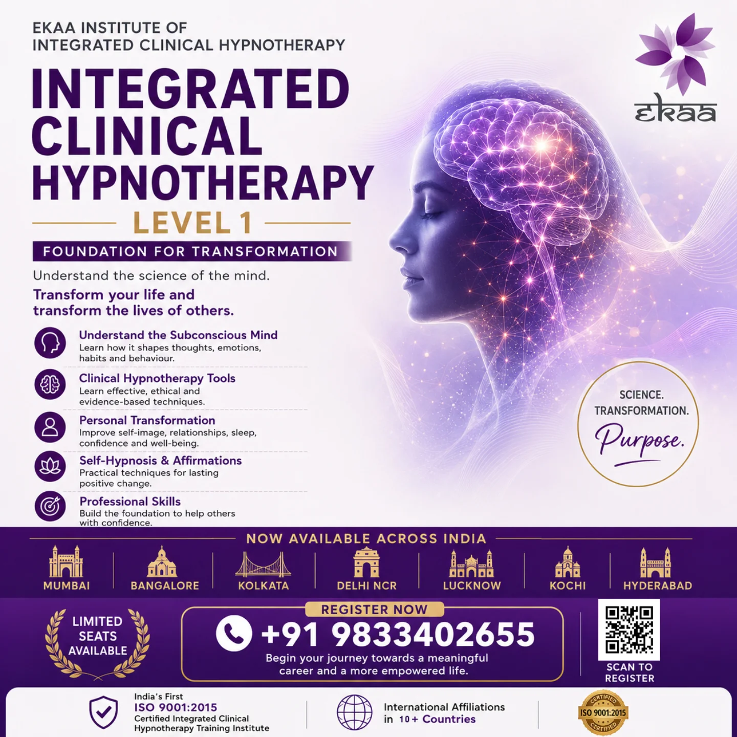 EKAA Training Institute of Hypnotherapy Pvt Ltd. Facebook ad: Become a Certified Integrated Clinical Hypnotherapist and…