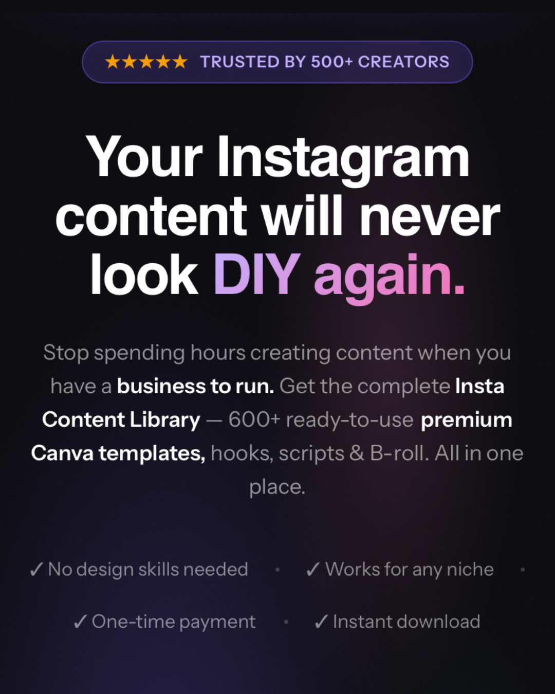 The Growth Craft Facebook ad: 600+ Instagram templates for $37, lifetime access