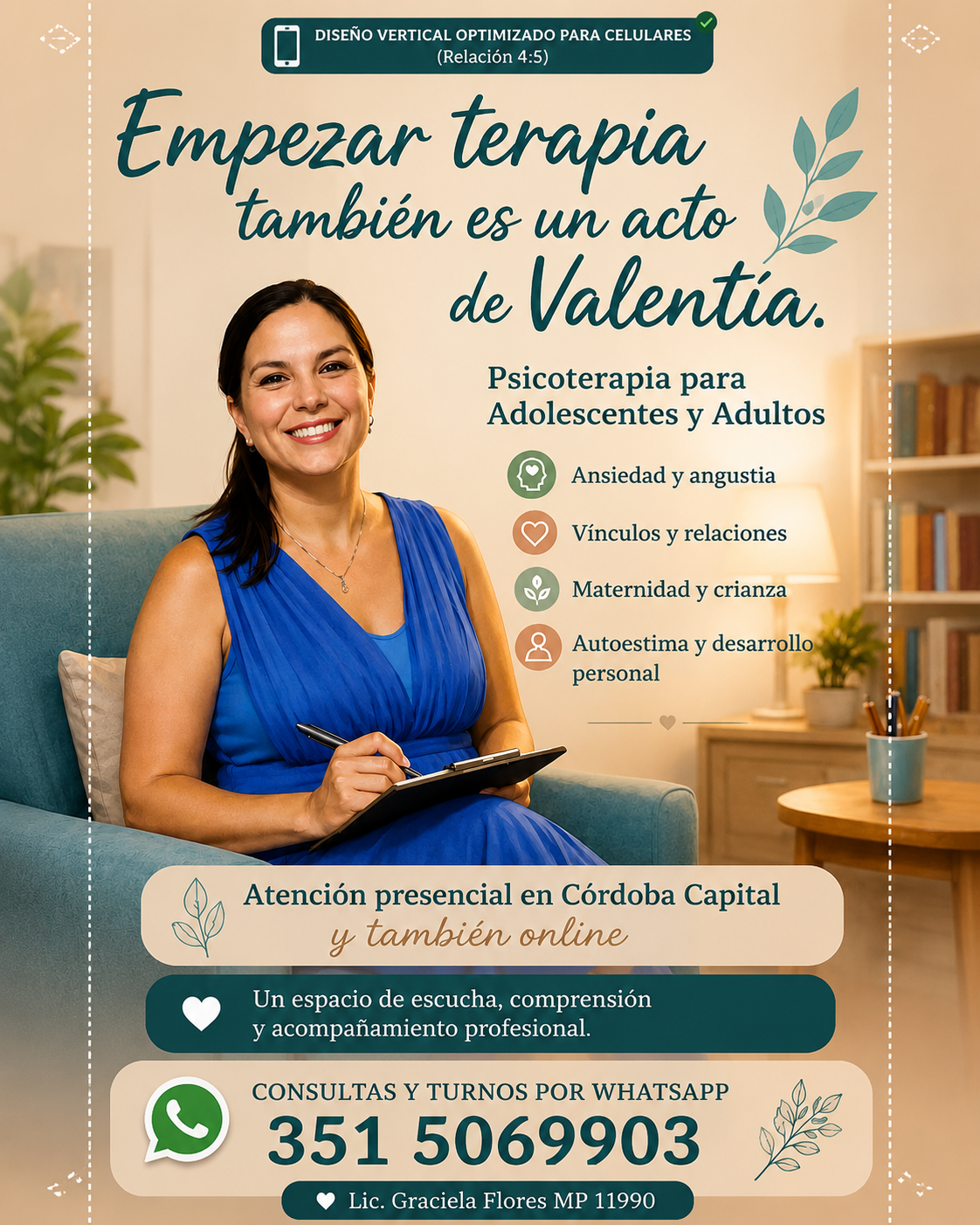 lic.floresmza Facebook ad: Turnos por WhatsApp