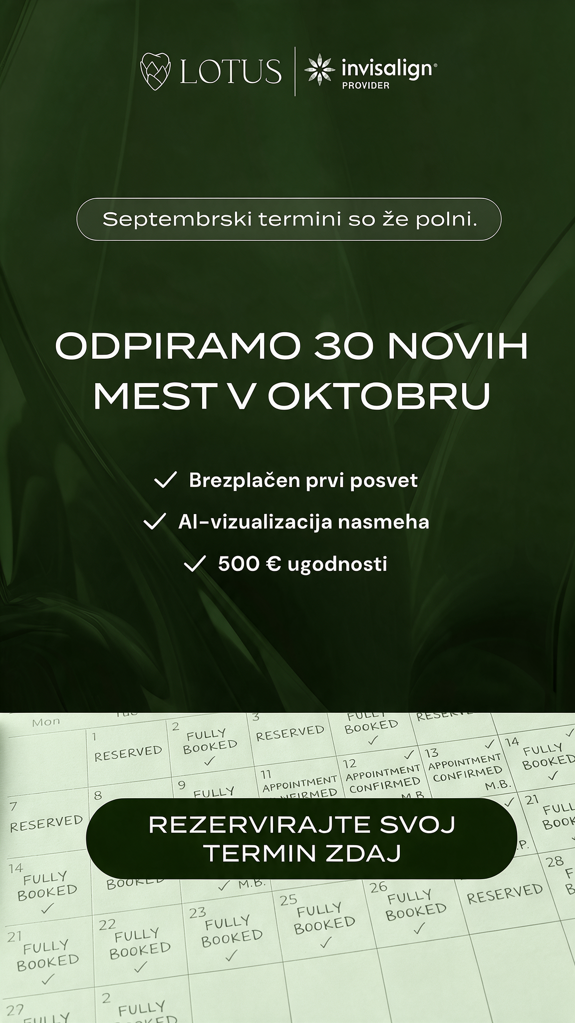 Lotus dentalni center Facebook ad: Septembrski termini so polni