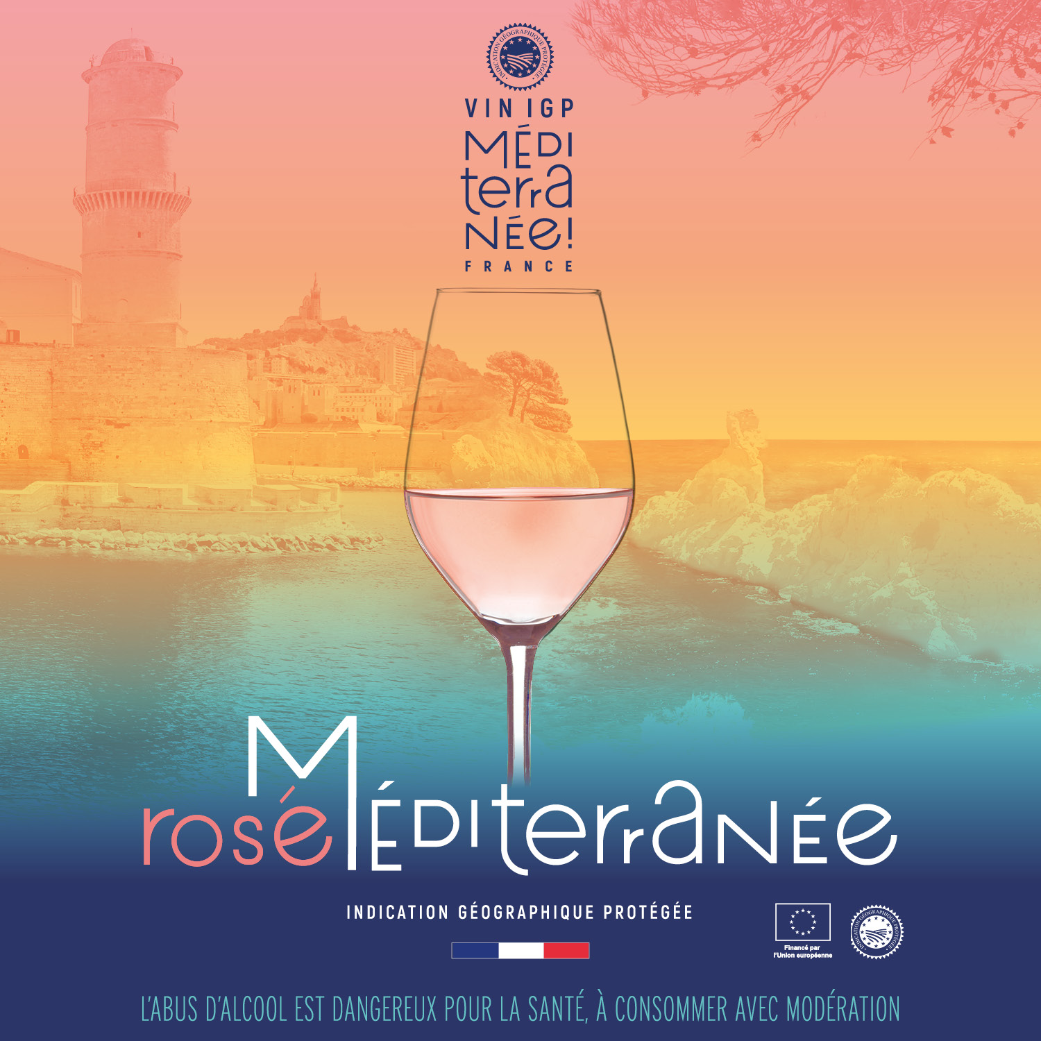 Vins IGP Méditerranée Facebook ad: IGP Méditerranée: Le soleil s'invite à l'apéritif!