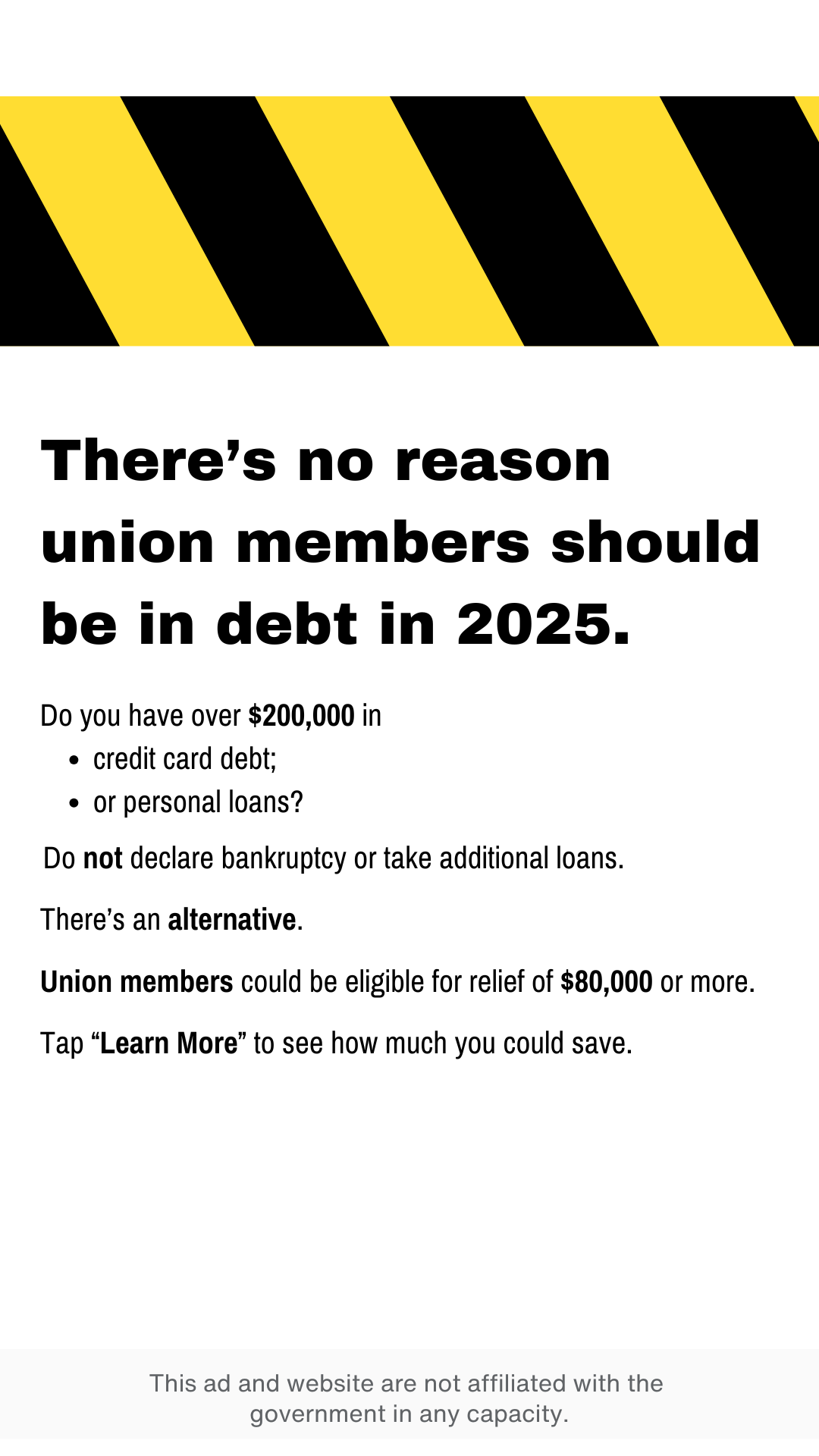Union Debt Assistance Facebook ad