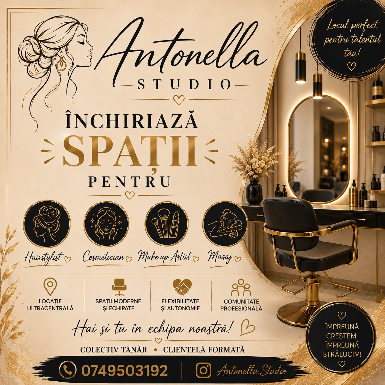 Antonella Studio Facebook ad: Cauți spațiul perfect pentru a-ți desfășura activitatea în…