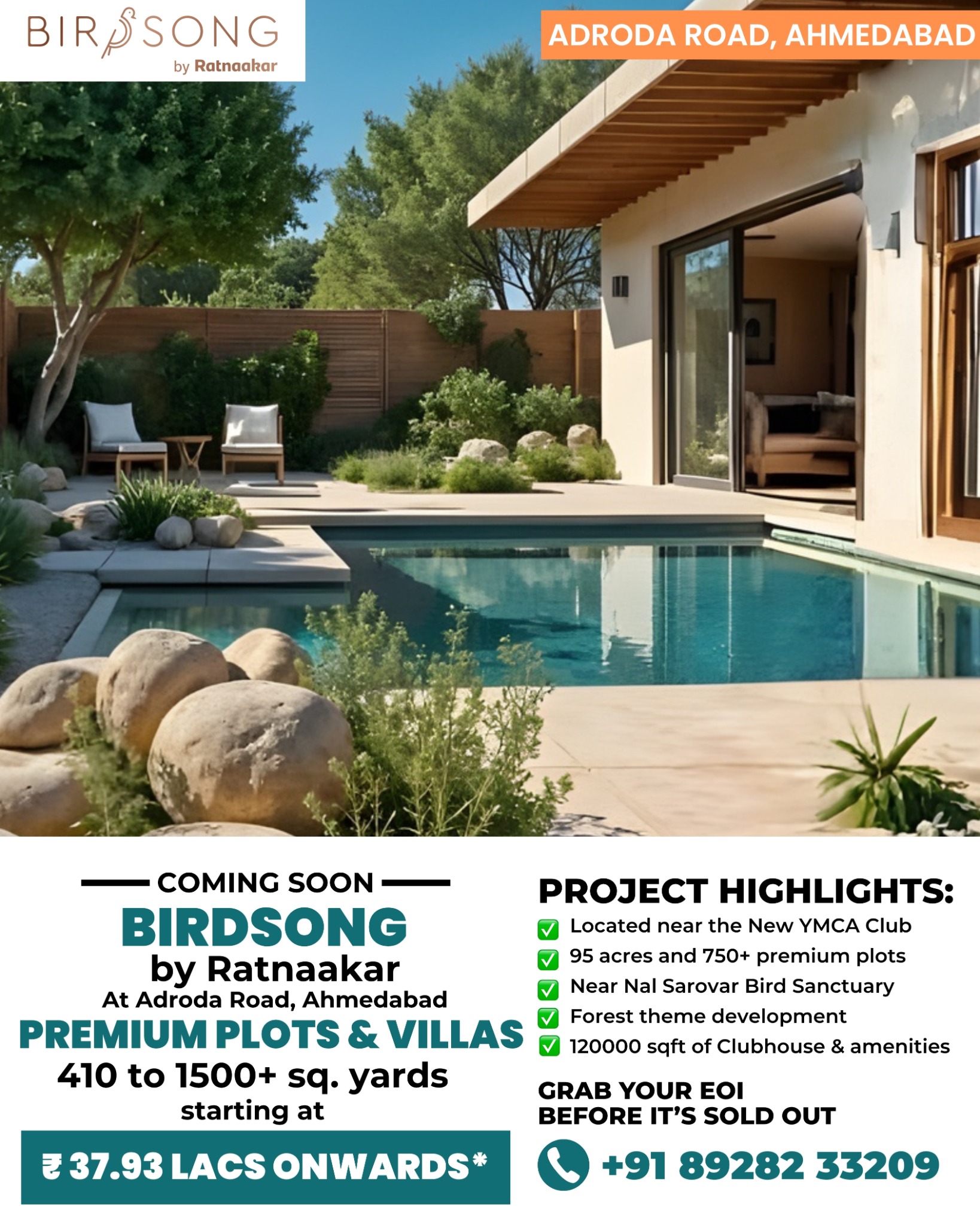Birdsong by Ratnaakar Facebook ad: Luxury Plots & Villas from ₹𝟑𝟕.𝟗𝟑 𝐋𝐚𝐜𝐬*