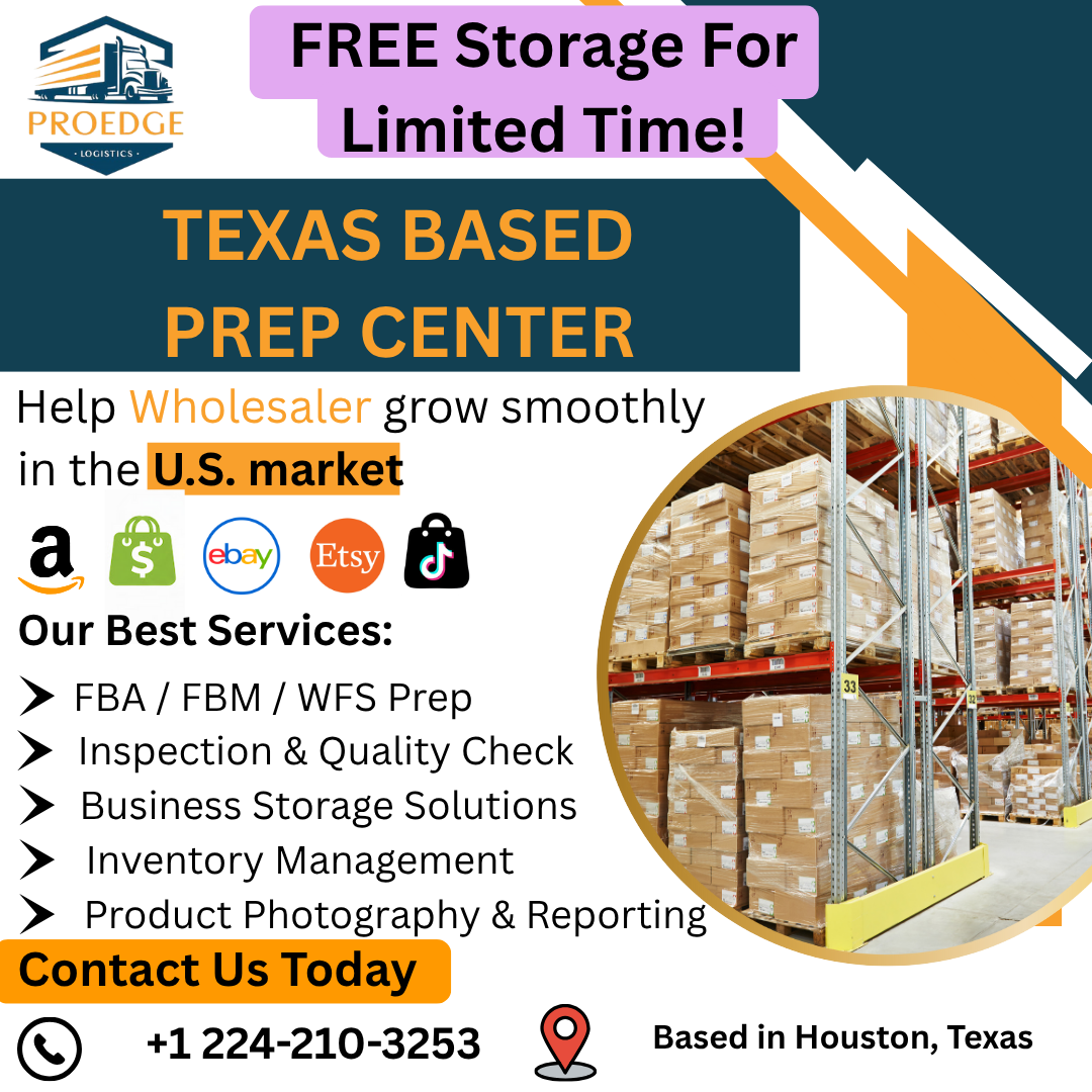 ProEdge Logistics Facebook ad: Texas 3PL & FBA Prep, Pakistan Sellers