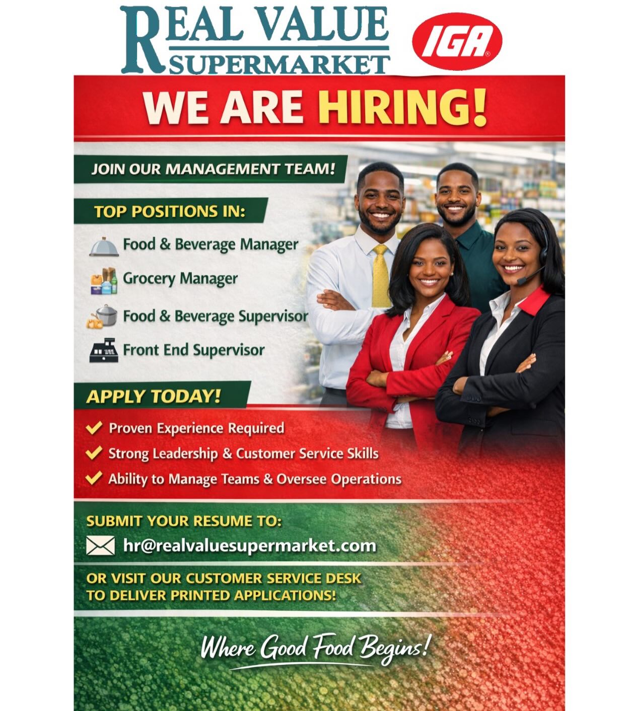 Jobs In Grenada Facebook ad: Food & Beverage Manager, Grocery Manager, Food & Beverage…