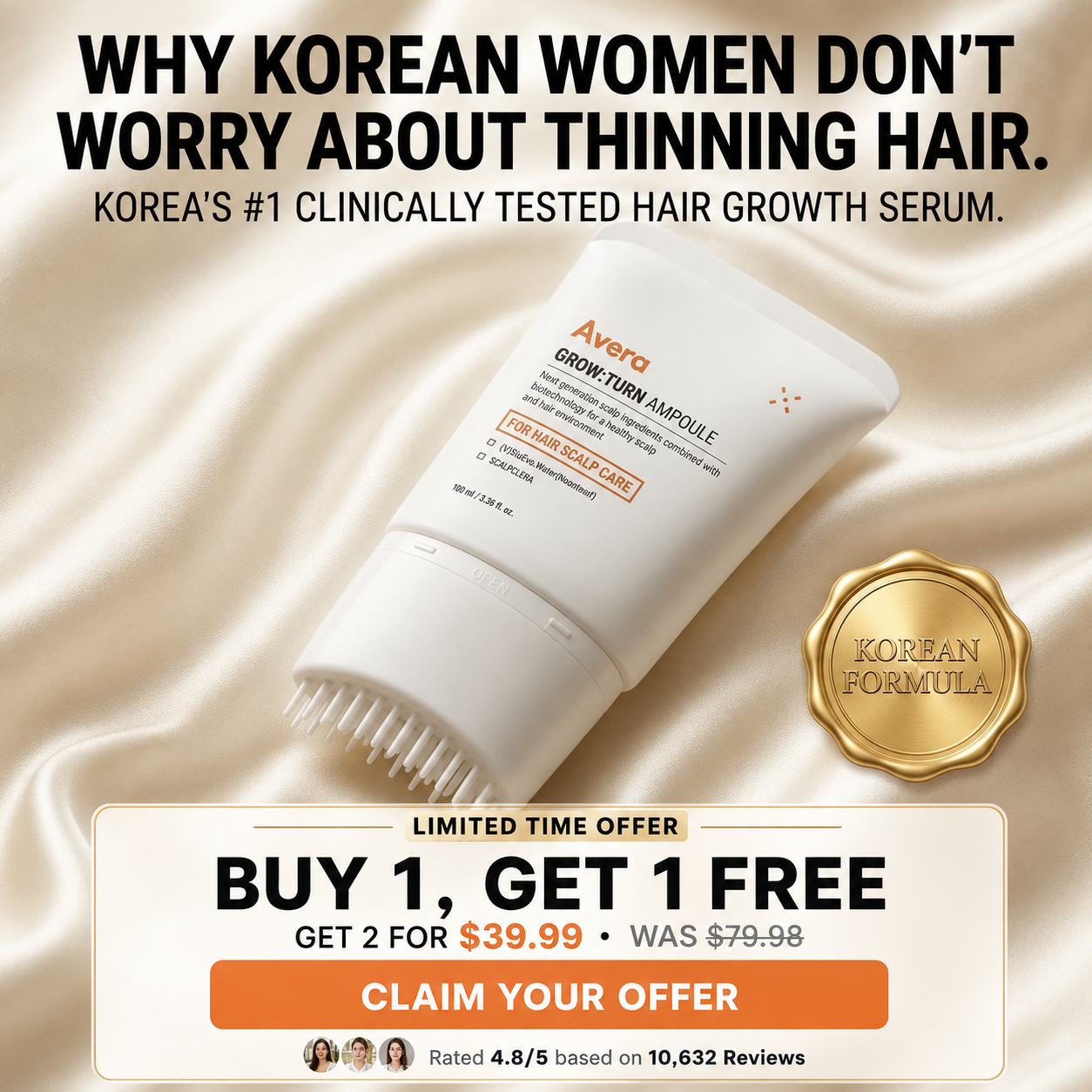 Avera Facebook ad: Korea's #1 Hair Growth Serum