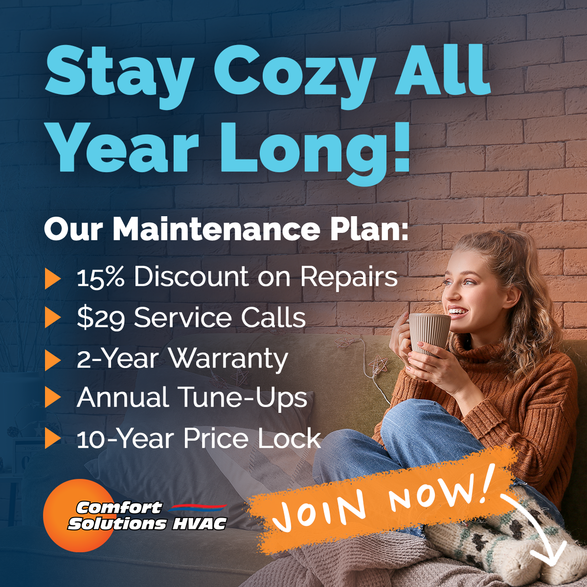 Comfort Solutions HVAC Facebook ad: Stay Comfortable and Save Big!