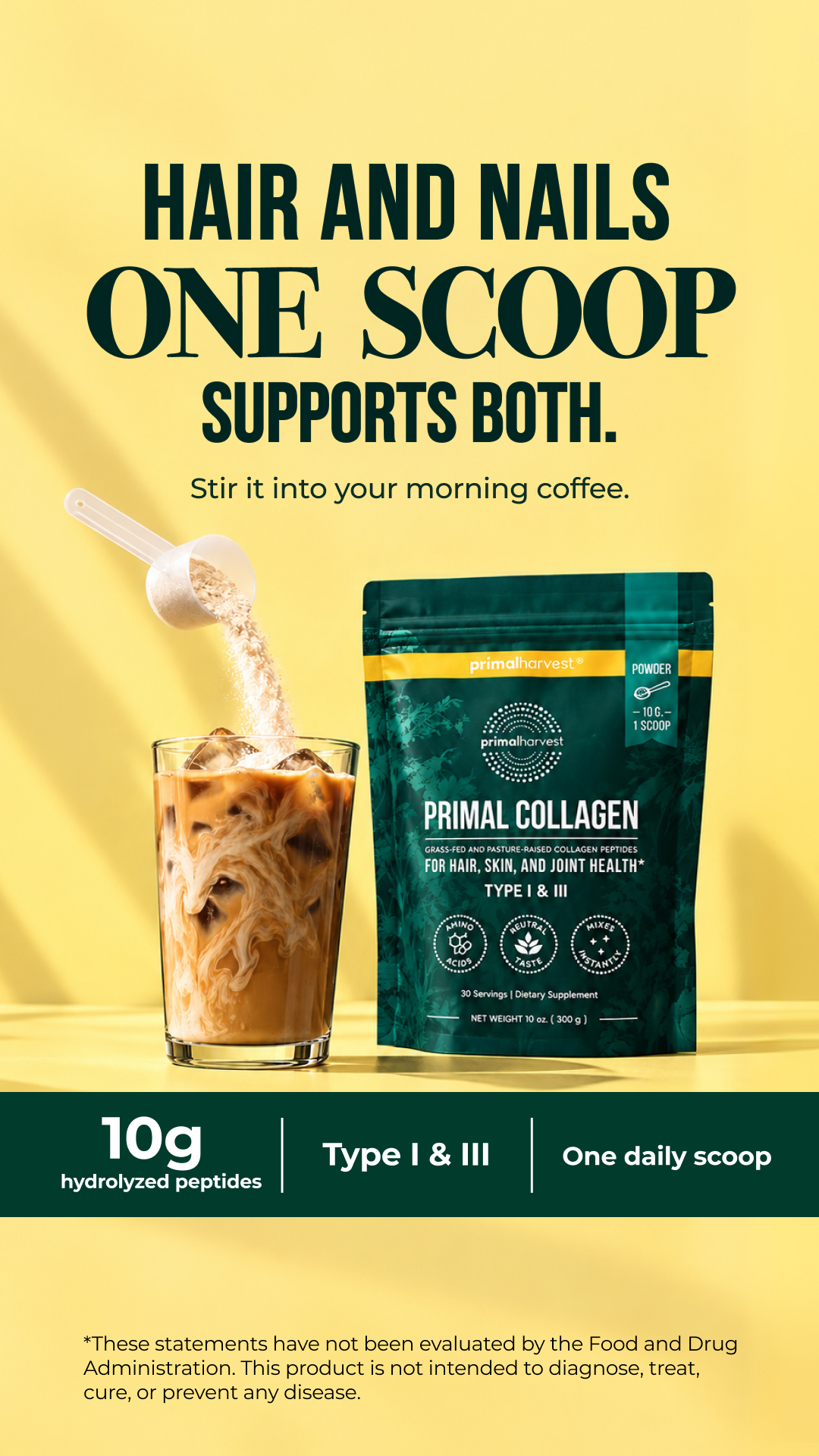 Primal Harvest Facebook ad: Daily support for hair and nails*.
