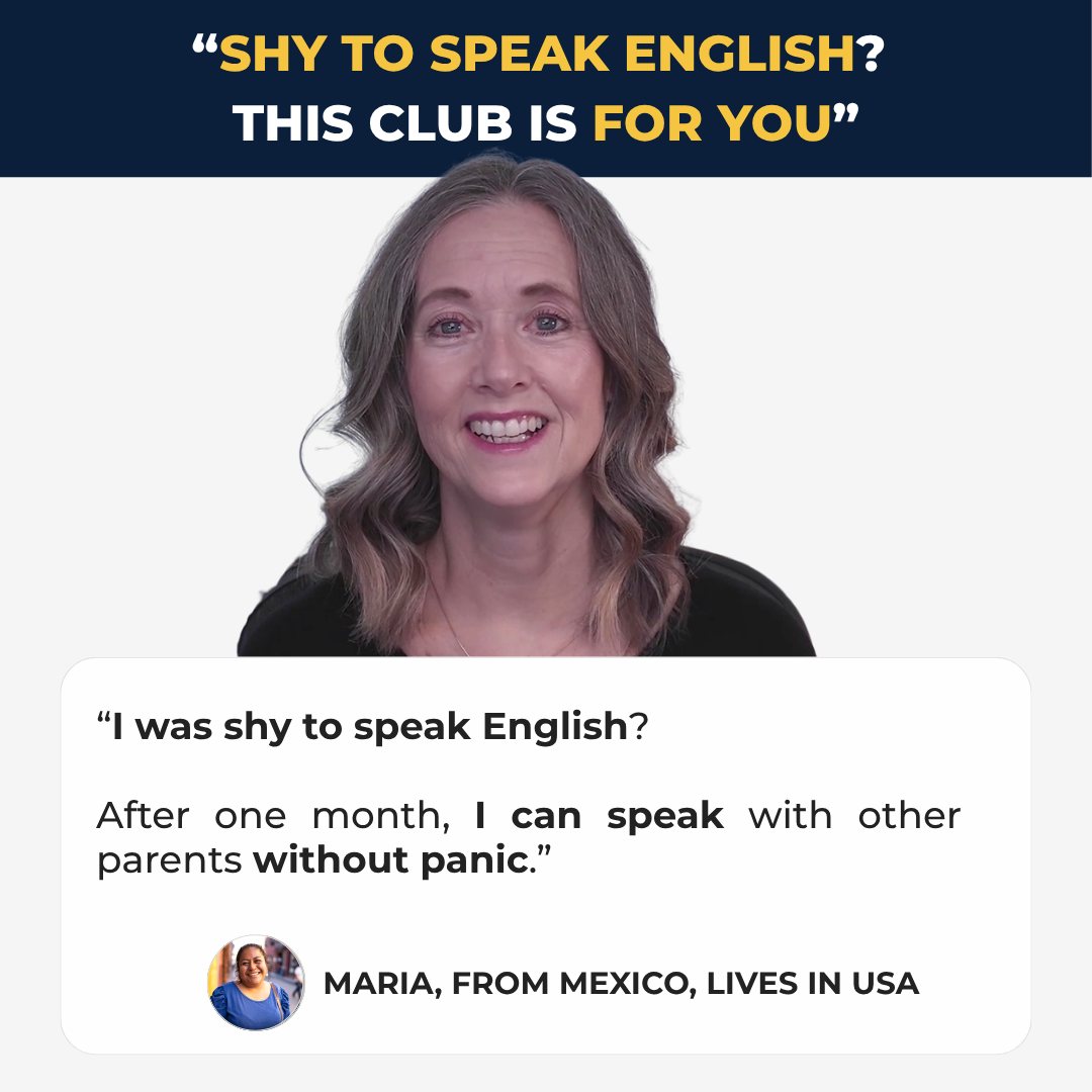 Calm English Conversation Club Facebook ad: Shy to speak English? Join a calm group.