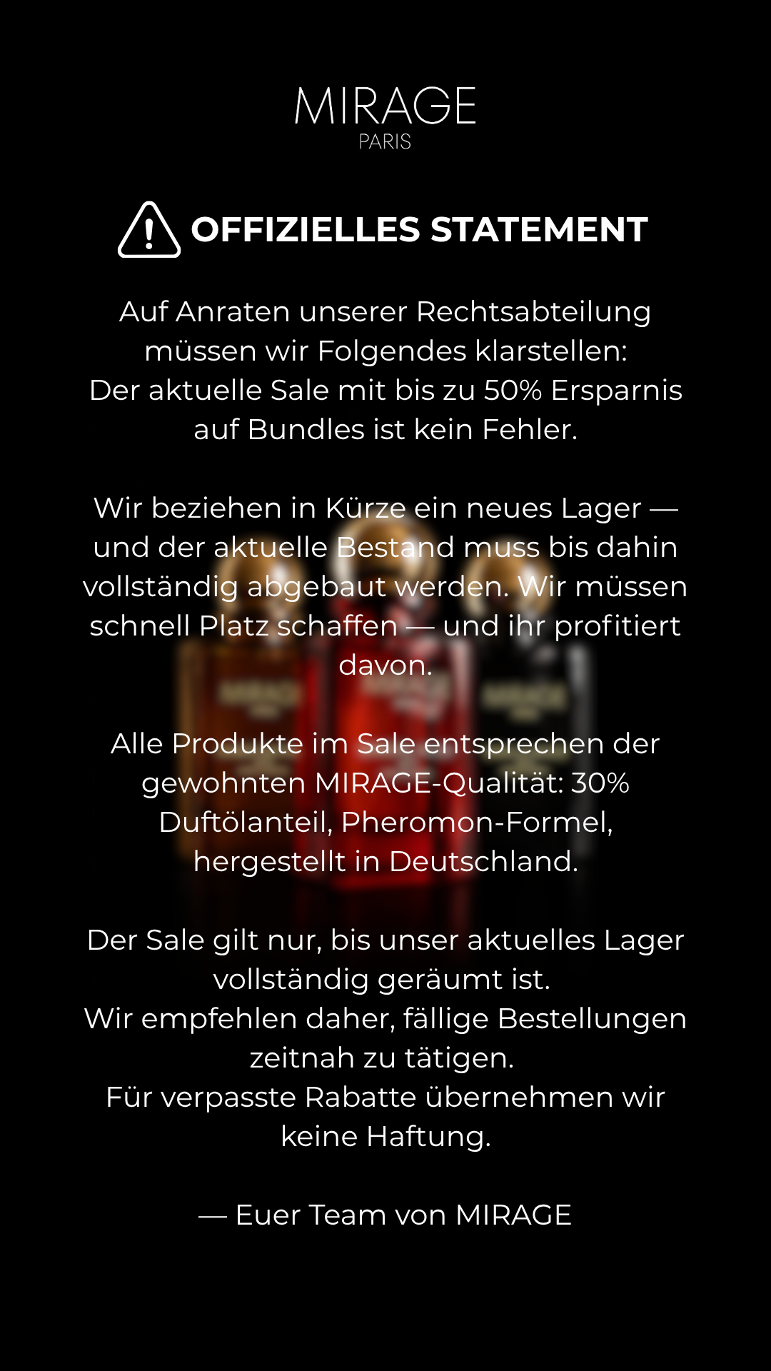 Mirage Perfume Facebook ad: 30 Tage risikofrei testen