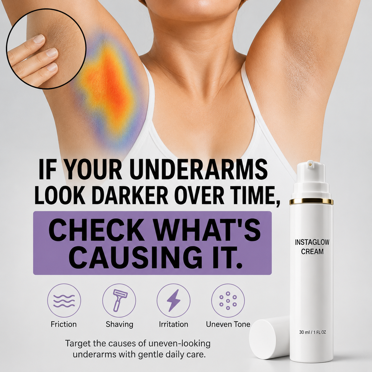 InstaGlow Facebook ad: Brighten without the burn!