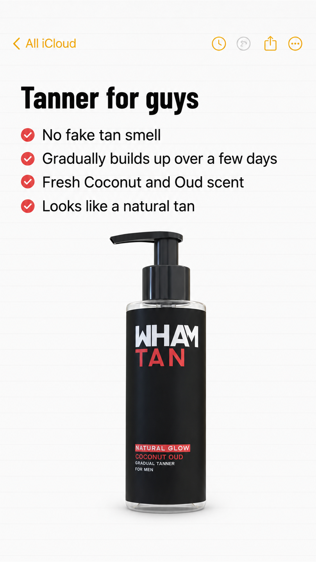 Wham Gear Facebook ad: Gradual Tanner For Men