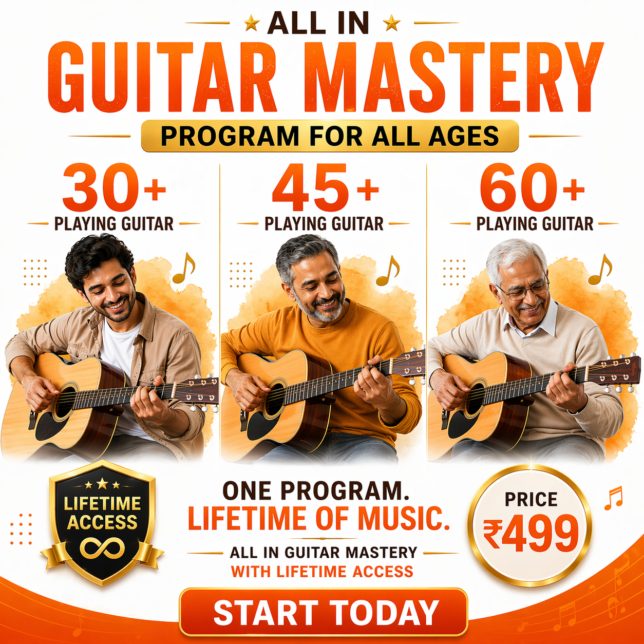 Triplet Guitar Lessons Facebook ad: Start your Guitar Playing Journey Today