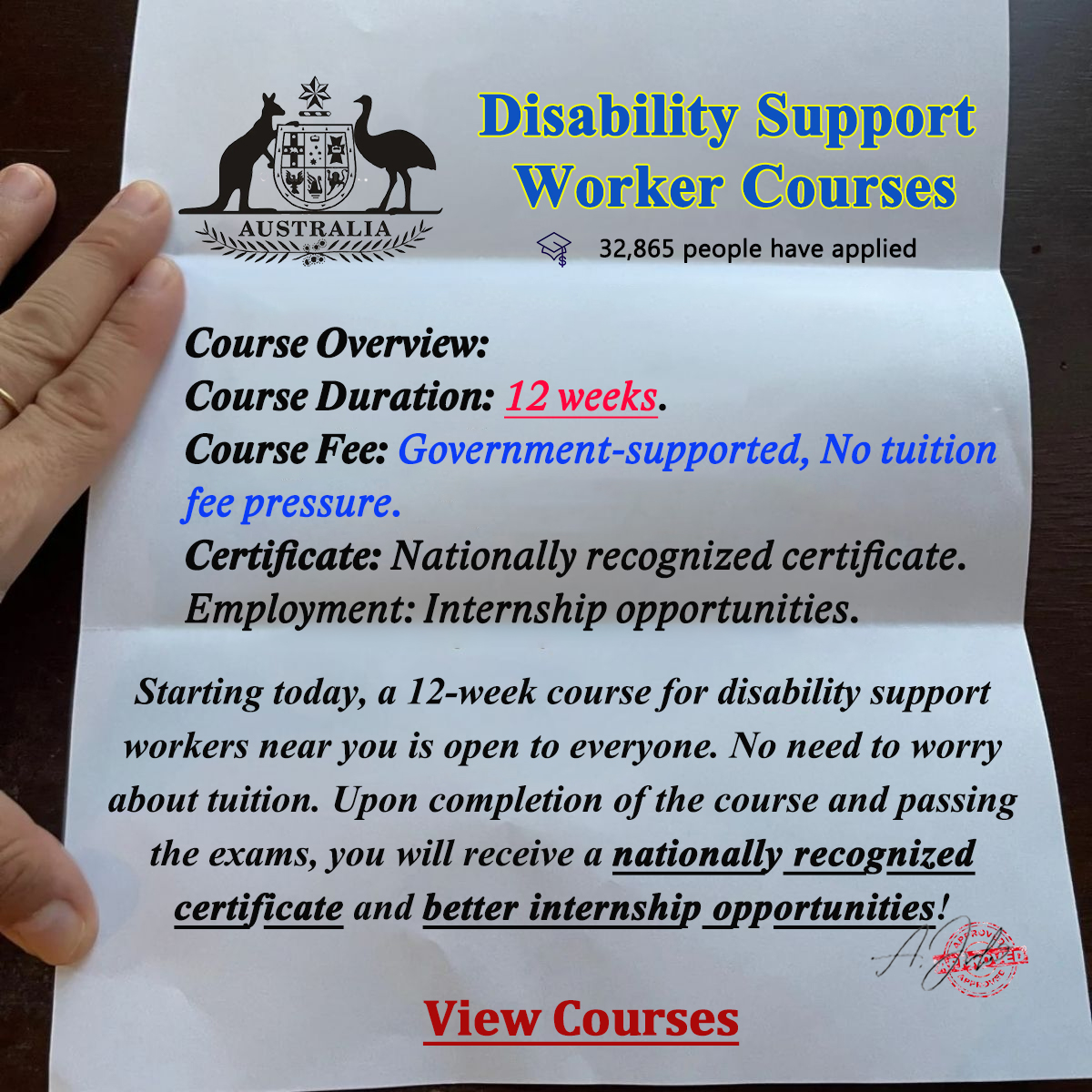 Universal-assistant Facebook ad: Disability Support Worker courses
