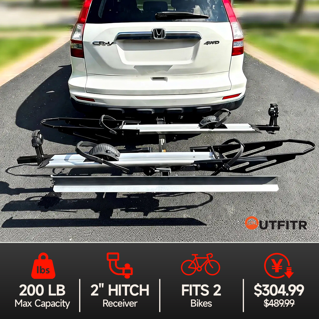 OutfitR-US Facebook ad: 2-Bike E-Bike Rack, No Wobble, No Stress