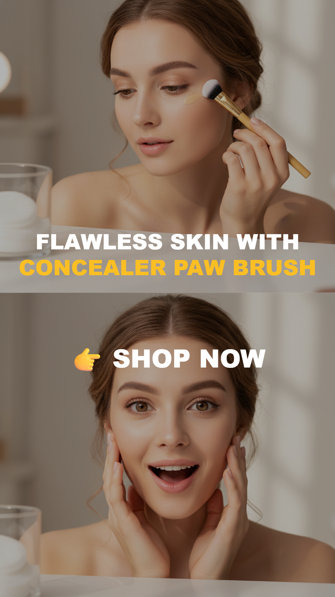 Alina Eremina Facebook ad: Concealer paw brush - angled for seamless application