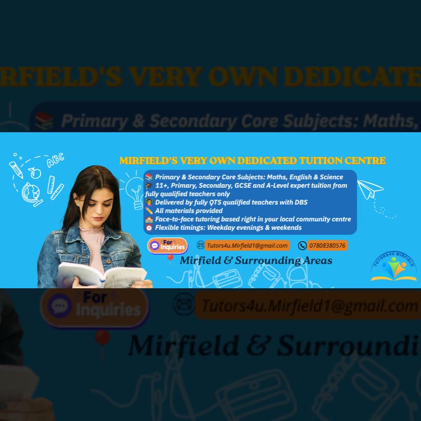 Tutors4U Mirfield Facebook ad: Mirfield’s very own brand new dedicated tuition centre!