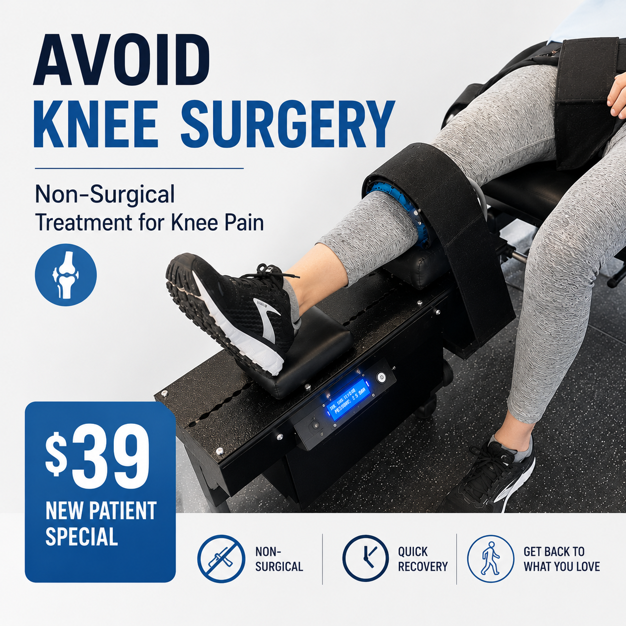 Moos Family Chiropractic Facebook ad: $39 for a complete Knee Exam, Consultation & First Knee…