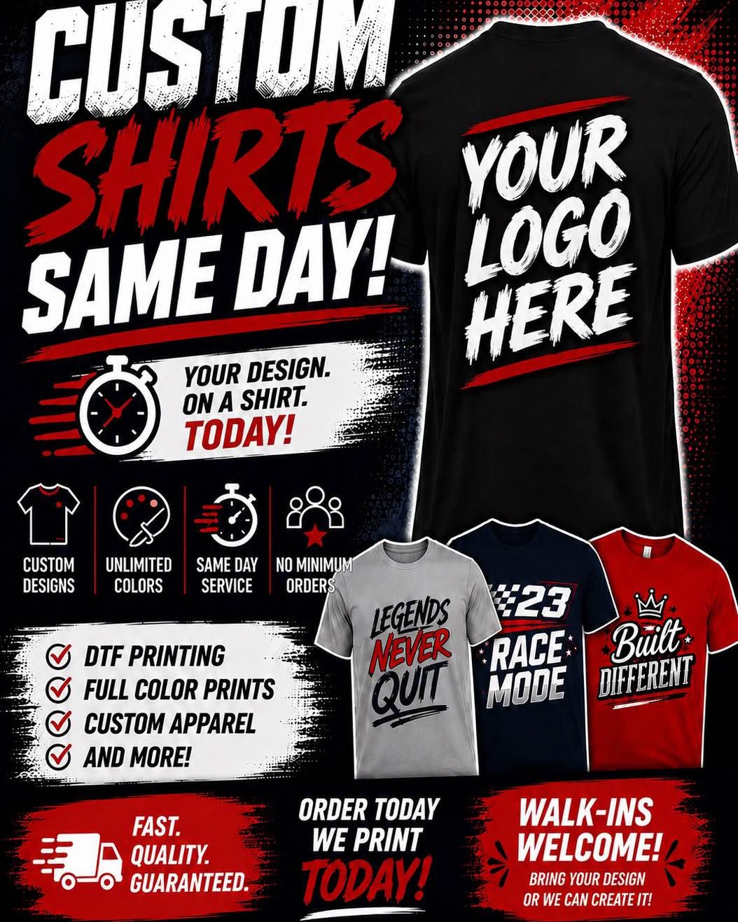 Daniel Deals Facebook ad: Same Day Custom T-Shirt Print