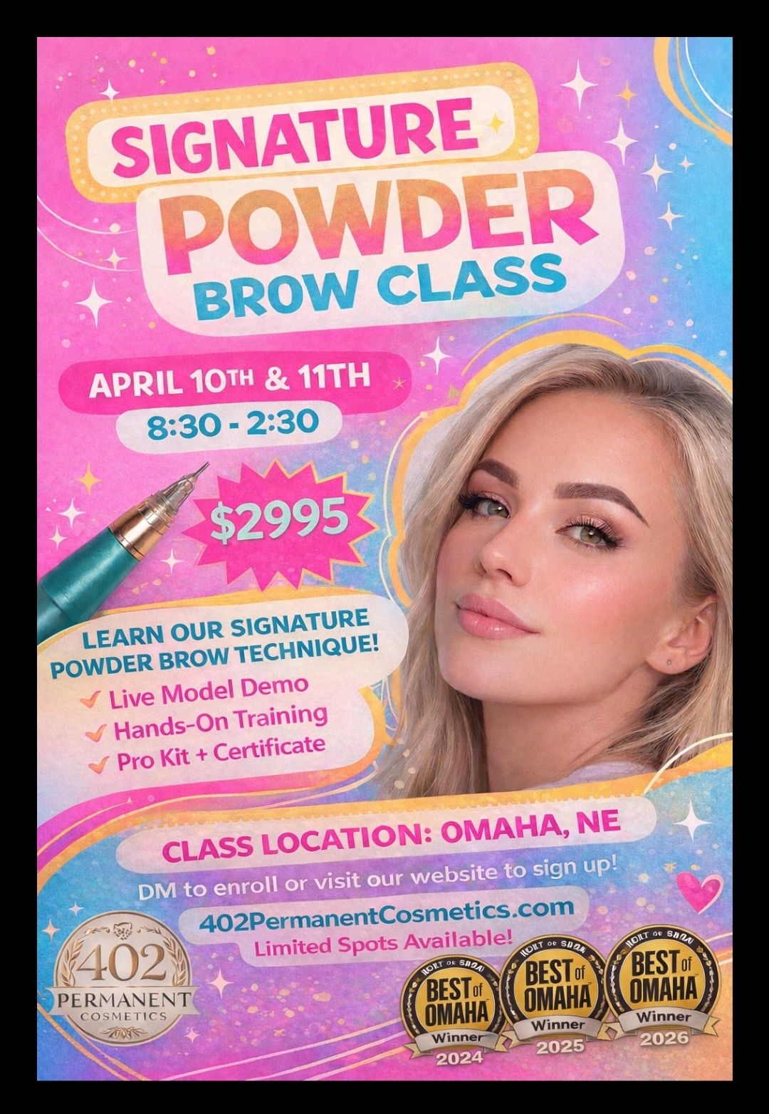 402 Permanent Cosmetics Facebook ad: ONLY 2 SPOTS LEFT